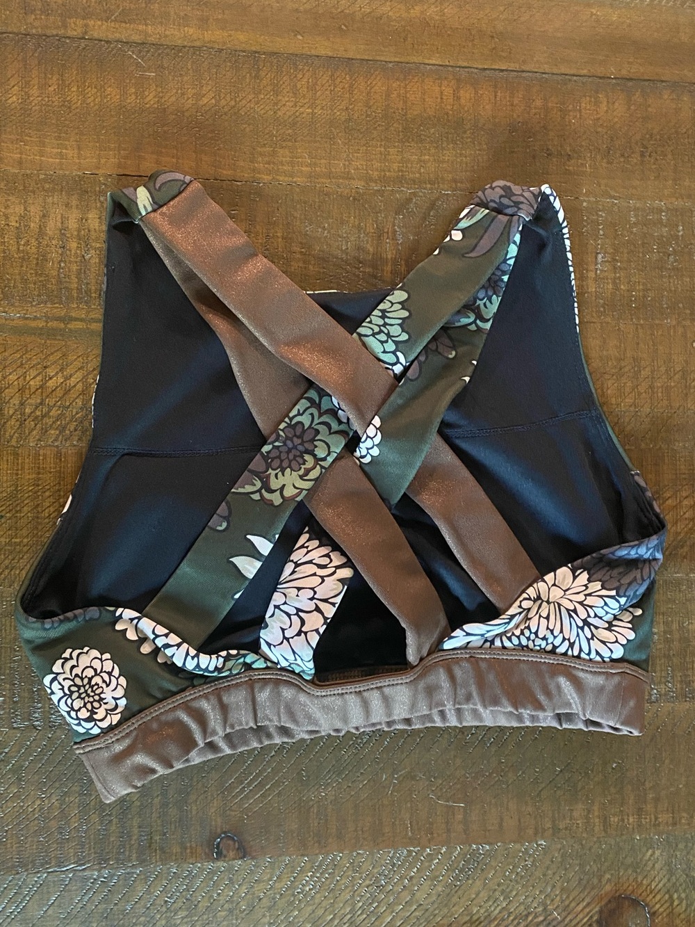 Floral Cross-Back Bralette in Olive, Metallic and Brown